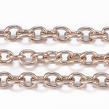 3.28 Feet Ion Plating(IP) 304 Stainless Steel Cable Chains, Soldered, Oval, Rose Gold, 2x1.5x0.4mm