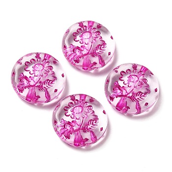 Transparent Acrylic Beads, Flat Round with Flower, Camellia, 18x5.5mm, Hole: 1.6mm, about: 399pcs/500g