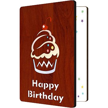 MDF Greeting Card & Paper Envelope with Bowknot, Rectangle with Hollow Pattern, Birthday Themed Pattern, 150~173x110~124x7mm, 2pcs/set