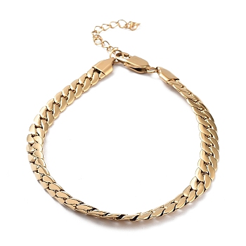 Ion Plating(IP) 304 Stainless Steel Flat Snake Chains Bracelets, Real 18K Gold Plated, 9-3/4 inch(24.8cm)