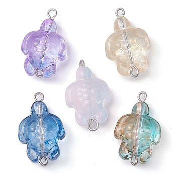 Transparent Glass Turtle Connector Charms, with Platinum Tone Iron Double Loops, Mixed Color, 23x14x8.5mm, Hole: 1.5mm