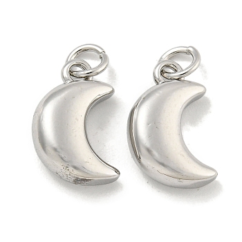 Brass Charms, with Jump Rings, Cadmium Free & Lead Free, Long-Lasting Plated, Moon, Platinum, 14.5x9.5x5mm, Hole: 3mm