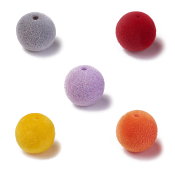 Flocky Acrylic Beads, Round, Mixed Color, 16mm, Hole: 1.8mm