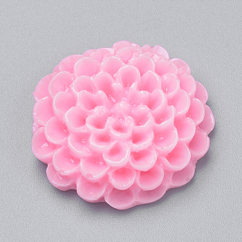 Resin Cabochons, Dahlia Flower, Pink, 19~20x6~7mm