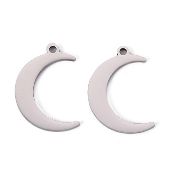 201 Stainless Steel Pendants, Laser Cut, Moon, Stainless Steel Color, 31x21x1.2mm, Hole: 2mm