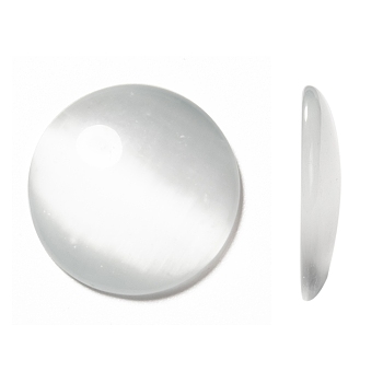 Cat Eye Glass Cabochons, Half Round/Dome, White, about 25mm in diameter, 5mm thick