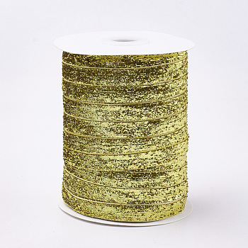 Glitter Sparkle Ribbon, Polyester & Nylon Ribbon, Yellow, 3/8 inch(9.5~10mm), about 50yards/roll(45.72m/roll)