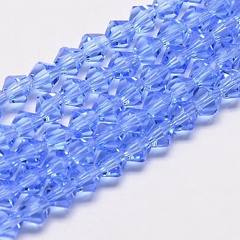 Imitate Austrian Crystal Bicone Glass Beads Strands, Grade AA, Faceted, Light Blue, 5x5mm, Hole: 1mm, about 59pcs/strand, 11 inch