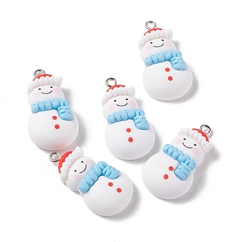 Christmas Theme Opaque Resin Pendants, with Platinum Tone Iron Findings, Snowman, White, 29.5x16x8mm, Hole: 2mm