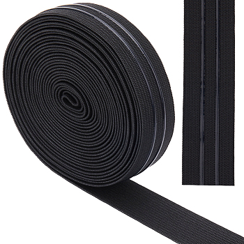 Flat Polyester Non-Slipped Elastic Cord, Silicone Gripper Elastic Band, Clothes Accessories, Black, 25mm