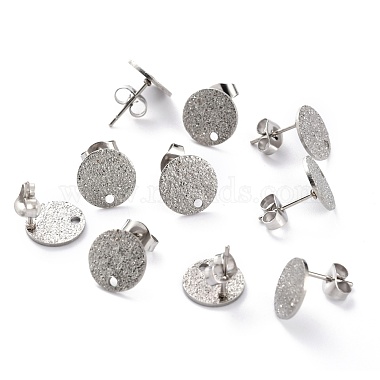 Platinum Flat Round 304 Stainless Steel Stud Earring Findings