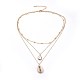 Cowrie Shell and Plated Natural Baroque Pearl Keshi Pearl Tiered Necklaces(NJEW-JN02389)-1