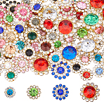 Glass Rhinestone Buttons, with Golden Tone Alloy Findings, Flower, Mixed Color, 9~16x4~7mm, Hole: 2.5~5x1.5~2.5mm, 250pcs/set(DIY-HS0001-64)