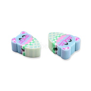 Handmade Polymer Clay Beads, Ice Cream with Expression, Light Sky Blue, 9~12x6.5~10x4mm, Hole: 1.6mm(CLAY-N008-067-A01)