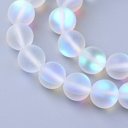 Synthetic Moonstone Beads Strands, Holographic Beads, Dyed, Frosted, Round, Clear, 8mm, Hole: 1mm, about 45~47pcs/strand, 14~15 inch(X-G-R375-8mm-A13)