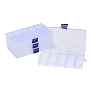 Plastic Bead Storage Containers, Adjustable Dividers Box, Removable 15 Compartments, Rectangle, Clear, 19x10.2x2.2cm(X-CON-Q026-02A)