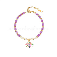 Stainless Steel Enamel Eye Charm Bracelets, with Natural Amethyst Beaded Chains, Colorful, 7-1/8 inch(18cm), Pendant: 17.1x18.2mm(TE3373-1)