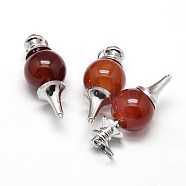 Platinum Tone Zinc Alloy Natural Red Agate Pendants, Lead Free & Nickel Free, 41~43x18mm, Hole: 5.5mm(G-F228-47H-FF)