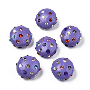 Polymer Clay Rhinestone Beads, Pave Disco Ball Beads, Flat Round, Medium Purple, 11~12x7mm, Hole: 1.4mm, Rhinestone: pp15(2.1~2.2mm)(RB-S056-27D)