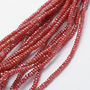Electroplate Opaque Glass Beads Strands, Pearl Luster Plated, Faceted, Rondelle, Red, 2.5x1.5mm, Hole: 0.5mm, about 197~201pcs/strand, 12.9 inch(33cm)(EGLA-J144-PL-B02)