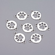 Tibetan Style Flat Round with Dog  Paw Print Alloy Links connectors, Cadmium Free & Lead Free, Antique Silver, 17x24.5x1.5mm, Hole: 2.5mm(X-TIBE-Q045-04AS-RS)