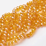 Electroplate Glass Beads Strands, AB Color Plated, Faceted, Rondelle, Orange, 3x2mm, Hole: 1mm, about 165~169pcs/strand, 15~16 inch(38~40cm)(EGLA-D020-3x2mm-51)
