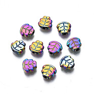 Rack Plating Rainbow Color Alloy Beads, Cadmium Free & Nickel Free & Lead Free, Leaf, 7x7x3mm, Hole: 1.5mm(PALLOY-S180-334)