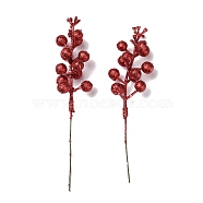 Plastic Imitation Fruit Stem Accessories, with Iron and Foam Finding, Glitter Powder, for DIY Christmas Tree, Wreath, Party Decoration, Red, 180x49x35mm(DIY-B048-02C)