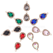 SUPERFINDINGS 28Pcs 7 Colors Glass Pendants, with Brass Micro Pave Clear Cubic Zirconia Findings, Faceted, Teardrop, Light Gold, Mixed Color, 22x14x6mm, Hole: 2mm, 4pcs/color(FIND-FH0004-16)