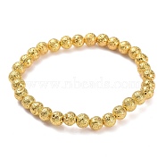 Electroplated Natural Lava Rock Beads Stretch Bracelets, Long-Lasting Plated, Round, Golden Plated, 2-1/4 inch(5.8cm), Bead: 6.5~7mm(BJEW-G623-01G-6mm)