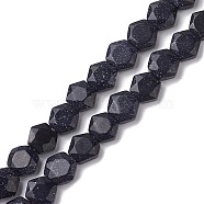 Synthetic Blue Goldstone Beads Strands, Faceted Hexagonal Cut, Hexagon, 8~8.5x9~9.5x4~4.5mm, Hole: 1mm, about 25pcs/strand, 8.11''(20.6cm)(G-K359-C08-01)