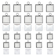 DIY Blank Pendant Making Kit, Square Stainless Steel Pendant Cabochon Settings, Glass Cabochons, Stainless Steel Color, 120Pcs/box(DIY-UN0004-94)