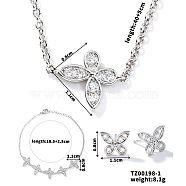 Fashionable Brass Micro Pave Clear Cubic Zirconia Butterfly Jewelry Set, Bracelets & Earrings & Necklaces Set, Luxurious Accessories, Platinum, show in picture(BZ0721-1)