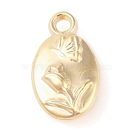 CCB Plastic Pendants, Oval with Flower, Golden, 19.5x11x5.5mm, Hole: 2.5mm(FIND-U003-13G)