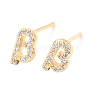 Brass Micro Pave Clear Cubic Zirconia Stud Earrings, Greek Alphabet, Real 18k Gold Plated, Letter.B, 8.5x5x1.7mm, Pin: 0.9mm(EJEW-O103-15G)