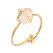 Nuggets Natural Quartz Crystal Charms Four Prong Finger Rings for Women, 304 Stainless Steel Open Cuff Ring, Real 18K Gold Plated, Nuggets: 9.5x9.5mm, Adjustable(RJEW-Z051-02G-01)