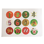 Christmas Theme Adhesive Sticker Labels, for Card-Making, Scrapbooking, Diary, Planner, Envelope & Notebooks, Colorful, Round with Number 1~12, Number Pattern, 32mm(STIC-PW0001-104A)