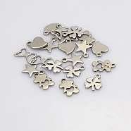 Mixed 304 Stainless Steel Charms Pendants, Stainless Steel Color, 7~13x6~12x1mm, Hole: 1~3x5mm(STAS-N025-03)