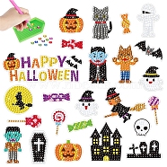 2 Sheets Halloween DIY Diamond Painting Sticker Kits, including Resin Rhinestones, Diamond Sticky Pen, Tray Plate and Glue Clay, Mixed Shapes, 180x130mm(DIAM-PW0010-06C)