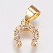 Brass Micro Pave Cubic Zirconia Charms, Horseshoe, Golden, 10x8x2mm, Hole: 3.5x4.5mm(ZIRC-E145-27G)