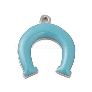 304 Stainless Steel Charms, with Enamel, Stainless Steel Color, Horseshoe Charm, Dark Turquoise, 11.6x10x1.3mm, Hole: 0.8mm(STAS-K263-05P-03)