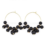 Wine Glass Charms, with Glass Pearl Beads and Brass Hoop Earrings, Golden, Black, 42.5~43x36~37.5x8mm, Pin: 0.6mm(EJEW-JE03184-03)