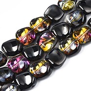 Electroplate Glass Beads Strand, Half Plated, Polygon, Black Plated, 10.5x11~12x5~6mm, Hole: 1mm, about 60~61pcs/strand, 24.41 inch~ 25.20 inch(62~64cm)(X-EGLA-S188-21-C01)