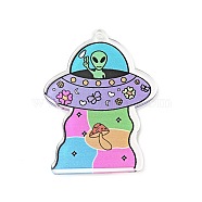 Alien Theme Colorful Acrylic Pendants, UFO with Alien, Vehicle Pattern, 44x34x2.5mm, Hole: 2mm(FIND-B012-03D)