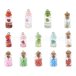 Fashewelry 28Pcs 4 Style Glass Wishing Bottle Pendant Decorations, with Filler Inside & Iron Finding, Mixed Color, 28pcs/box(GLAA-FW0001-01)