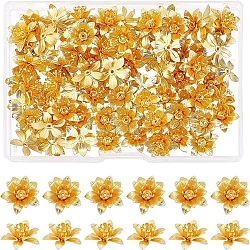 3D Brass Bead Caps, Flower, Multi-Petal, Golden, 16x6.5mm, Hole: 0.8mm(KK-FH0002-69B)