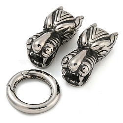 Tibetan Style 304 Stainless Steel Spring Gate Rings, Manual Polishing, Antique Silver, 60mm(FIND-Z046-06AS-03)