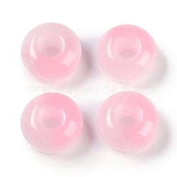 Resin European Beads, Large Hole Beads, Imitation Cat Eye, Rondelle, Pink, 13.5x7.5mm, Hole: 5mm(RESI-F055-08B)