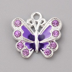 Alloy Enamel Pendants, with Rhinestones, Butterfly Charms, Medium Purple, 21x22x3.7mm, Hole: 2.5mm(FIND-WH0417-27G)