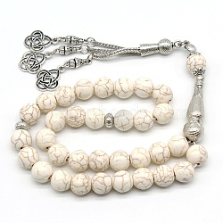 White Synthetic Turquoise Beaded Wrap Bracelet, with Trinity Knot Charms(EY5612-1)